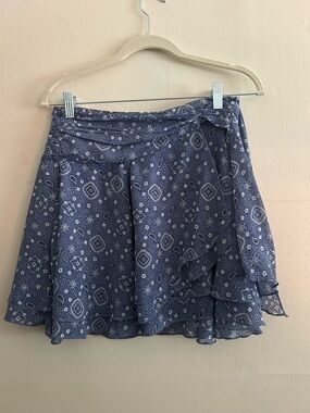 aerie Blue Bandana Print Wrap Skater Skirt